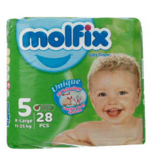 خرید پوشک کامل بچه مولفیکس خیلی بزرگ سایز 5 بسته 28 عددی با قیمت مناسب از دارولاین