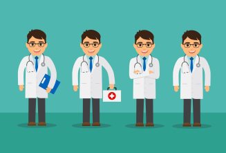 Male doctor set with test results and first aid kit isolated vector illustration